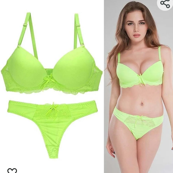 *SOLD* Neon Green Padded push up Bra size Medium - Picture 2 of 5